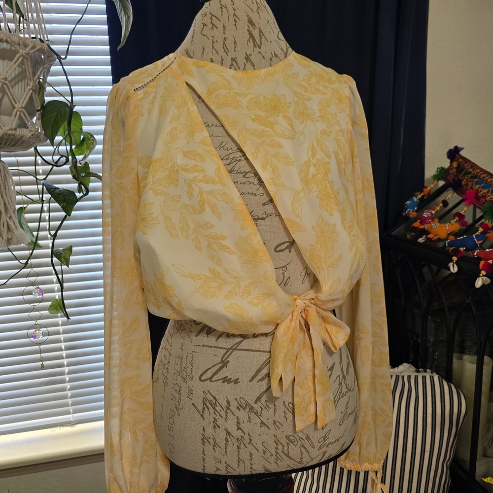 House of Harlow 1960 Revolve Yellow Floral Tie-Front Blouse